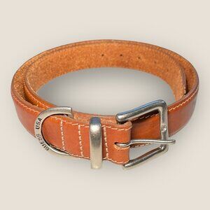 Guess USA Brown Leather Belt Silver Buckle Genuine Leather Size 36 Made In USA